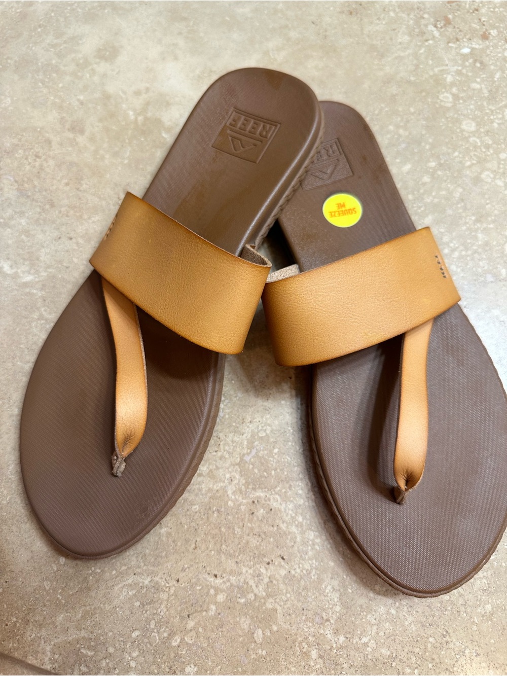 Reef Brown Footbed Slide Sandals with Tan Straps
